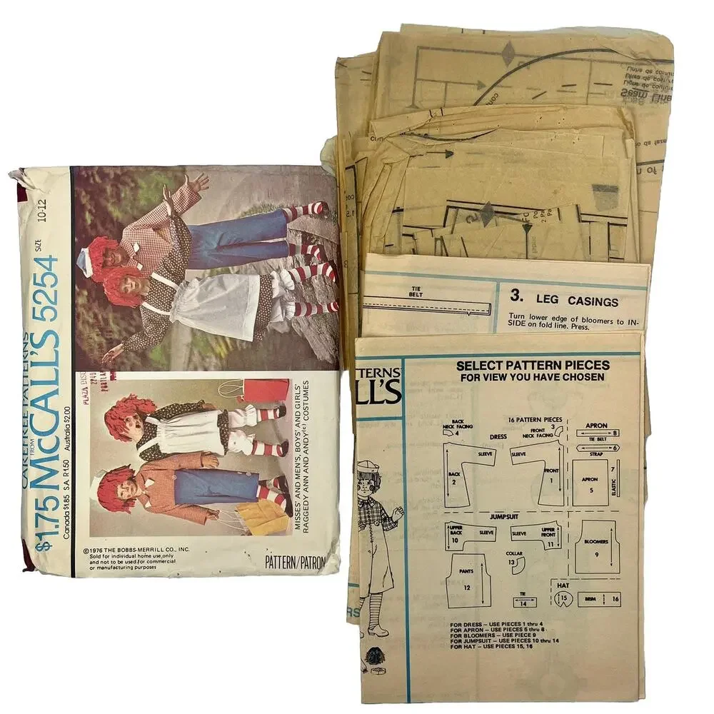VTG 1976 McCalls Sewing Pattern 5254 Child Adult Raggedy Ann Andy Costume UNCUT